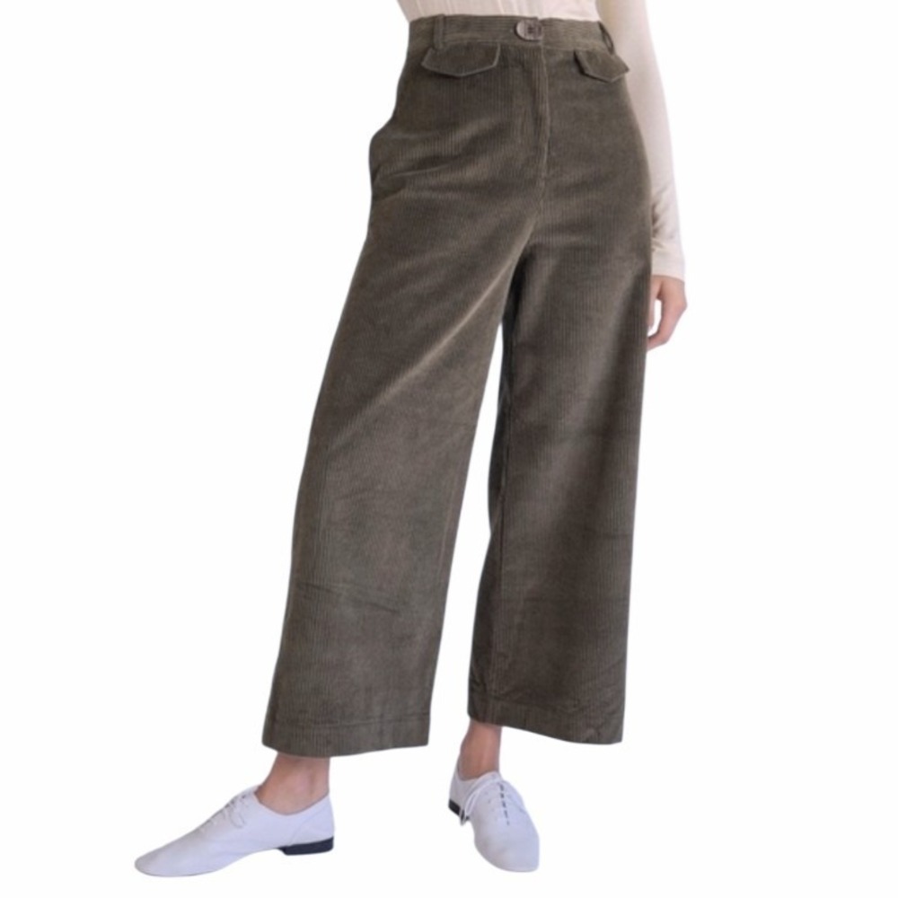 Mijeong Park Crop Pants Women's Large Gray Corduroy High Waist Minimal‎ Chic